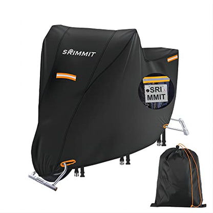 Heavy Duty Motorcycle Cover 420D,Sun,Waterproof Outdoor Protection,with License Plate Window, 4 Reflective Strips,Universal Motorcycle Cover for Harley Davidson,Lock-Holes (XXXL -100" x 37" x 50") - size: XXXL (100" x 37" x 50")