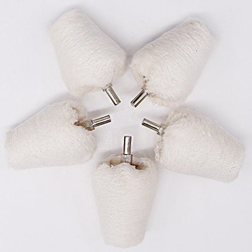 Swpeet 5 Pcs Cone-Shaped White Flannelette Polishing Wheel Grinding Head with 1/4" Handle for Metal Aluminum/Stainless Steel/Chrome/Jewelry/Wood/Plastic/Ceramic/Glass