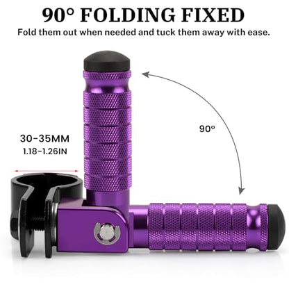 XINGWU M8 Motorcycle Foot Pegs 90 Degree Foldable Footpegs CNC Anti-Skid Footrest Universal for Yamaha Honda Suzuki Aprilia Electric Car Motorbike Mini Bike Dirt Pit Bike Passenger Pedal Purple - color: Purple