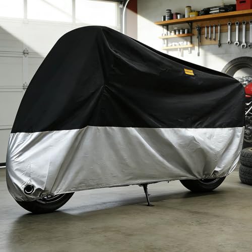 Motorcycle Cover Water-Resistant for SYM Jet 14 125 / X 125, Heavy Duty All Weather UV Wind Protection with Lock-Holes Full Covers - color: Black-silver, size: X-Large
