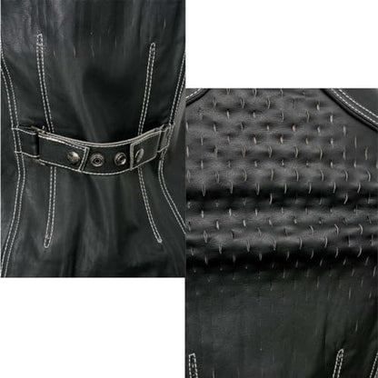 Milwaukee Leather MLL4507 Women's Black Leather Purple Accented Laser Cut Vented Scuba Style Motorcycle Rider Vest - size: Medium
