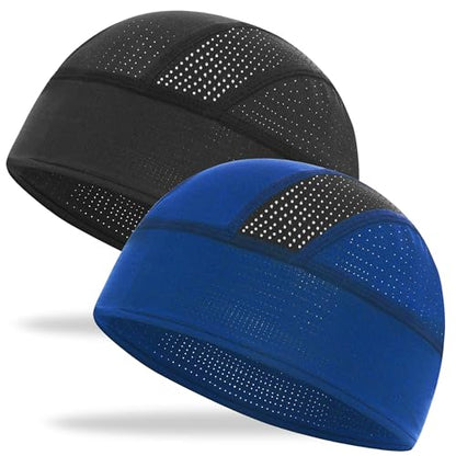 Cooling Skull Cap Helmet Liner-Lightweigh Mesh Sweat Wicking Beanie Caps for Hard Hat,Motorcycle,Cycling,Running - color: 2-black+royal Blue