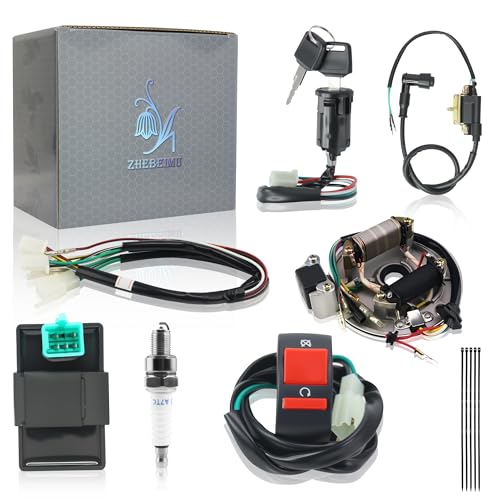 Rebuild Kick Start Dirt Pit Bike Wire Harness Wiring Loom Kit with Ignition Coil CDI 2 Coil Stator White A7TC Spark Plug for 50cc 70cc 90cc110cc 125cc 140cc Lifan Loncin Zongshen YX - color: White
