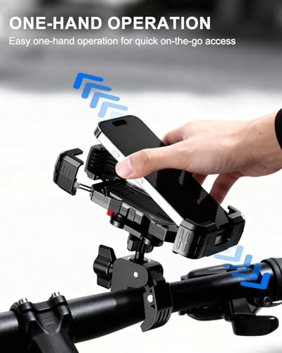 Motorcycle Phone Mount with Vibration Dampener, Bike Phone Holder Handlebar Clamp, 1s Lock Scooter Phone Clip for iPhone 17 16 Pro Max, Galaxy S25 Ultra, 4.7"-7.2" (Clamp Base) - color: Clamp Base