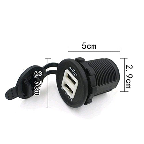 Dual USB Power Adapter Charger Socket Waterproof Power Outlet 5V 2.1A & 1A for Car Boat Marine Motorcycle RV Truck Camper Vehicles and More