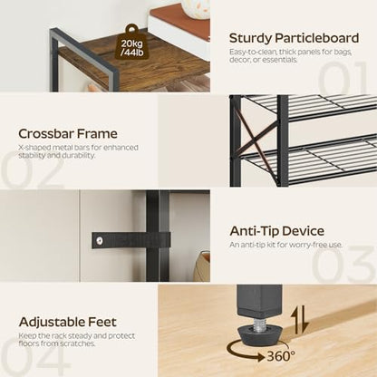 YATINEY 12-Tier Shoe Rack, 39.4" L Shoe Shelf for 54-60 Pairs of Shoes, Tall Shoe Storage Organizer with Metal Frame, Large Capacity Shoes Rack for Entryway, Closet, Rustic Brown and Black SS40BR - size: 39.4" x 11" x 83"