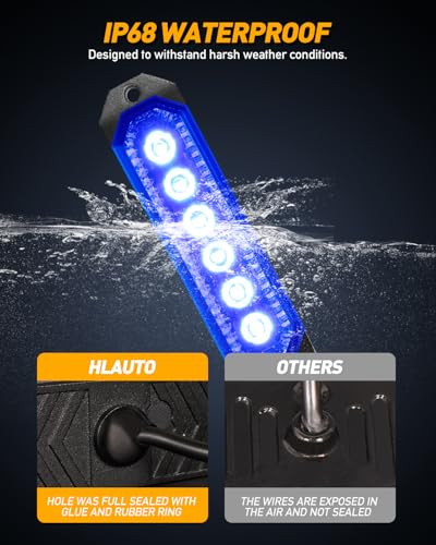 HLauto 406T Emergency Strobe Grille Lights: 4Pcs 6 LED Sync Feature Safety Warning Flashing Light, 12V-24V Ultra Slim Surface Mount Hazard Caution Light for Truck, Vehicle, Car, ATV, UTV (Blue) - color: Blue