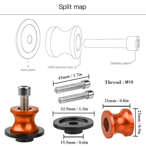Universal DUKE Spools M10 *1.25 + M10*1.5-2pcs 10mm Swing arm Sliders Spools for Duke 125 200 390 RC125 RC390 FZR 1000/600R/400 Z750 ER-6F ER-6N Versys 1000 (Orange) - color: Aluminum orange