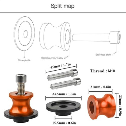 Universal DUKE Spools M10 *1.25 + M10*1.5-2pcs 10mm Swing arm Sliders Spools for Duke 125 200 390 RC125 RC390 FZR 1000/600R/400 Z750 ER-6F ER-6N Versys 1000 (Orange) - color: Aluminum orange
