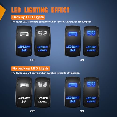 Nilight 2 Pack Led Pod Lights Rocker Switch Light Bar 5 Pin Laser On Off SPST Switches 20A/12V 10A/24V Blue with Jumper Wires Set for Cars Trucks RVs - color: Blue, size: LED LIGHT BAR+LED POD LIGHTS