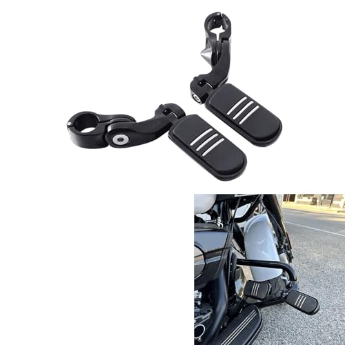 SLMOTO Streamliner Footpegs+Short Angled Adjustable Highway Peg Mount Kit Fits for Street Glide Road King Electra Glide with 1.25" Engine Guard 1 1/4 Highway Bar Black - color: Black