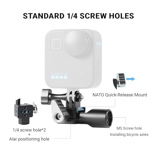 360° Adjustable Motorcycle Handlebar Camera Mount Bracke,1/4 Inch Metal Stand with Double Ball Head Compatible with GoPro Hero 10/9/8/7/6/5/4/3+ DJI Osmo Action & Most Action Cameras for Bicycle