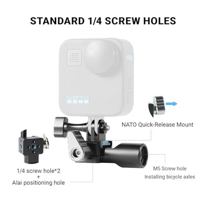 360° Adjustable Motorcycle Handlebar Camera Mount Bracke,1/4 Inch Metal Stand with Double Ball Head Compatible with GoPro Hero 10/9/8/7/6/5/4/3+ DJI Osmo Action & Most Action Cameras for Bicycle