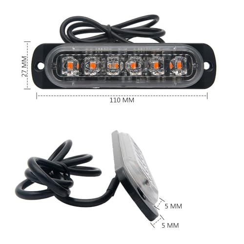 Riloer Amber/White Emergency Strobe Lights 1-Pack, High Brightness Hazard Flashing Strobe Light Bar for Off Road Vehicle, ATVs, Truck, Universal 6-LEDs 18W Surface Mount Warning Light