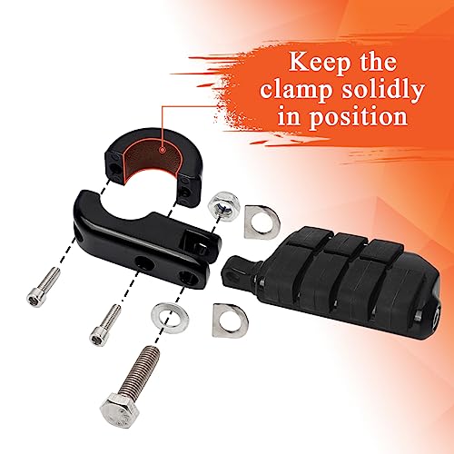 FOVPLUE 1.25" Highway Footpegs, Adjustable Footrest w/Mounting P-Clamps for Harley Touring Softail Dyna Sportster Honda Kawasaki Suzuki Yamaha Indian Victory w/1-1/4" Engine Guard, Gloss Black#3 - color: GLOSS BLACK P-CLAMPS