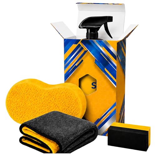 Premium Ceramic Coating Car Care Kit – 16.9 fl oz Hydrophobic Spray, Microfiber Towel, Foam Applicator Pad & Wash Sponge