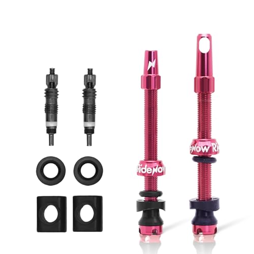 RideNow Tubeless Presta Valve Stems, 65mm Super Light 7075 Aluminum Alloy Presta Tubeless Valve Stem Kit with Valve Core Remover Tool and Valve Stem Caps, Multiple Color & Size Options(Pair), Rose Red - color: Rose Red, size: 65mm