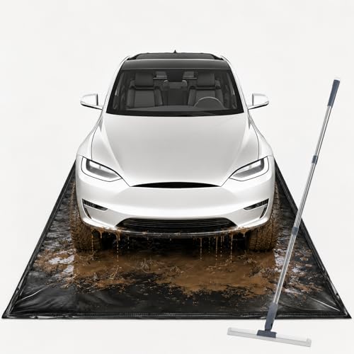 Garage Floor Mat 7'9" x 16' Heavy Duty 1300D PVC Containment Mat with Floor Squeegee, Waterproof Protection from Snow, Rain and Mud for Cars, Black - size: 7'9" x 16'