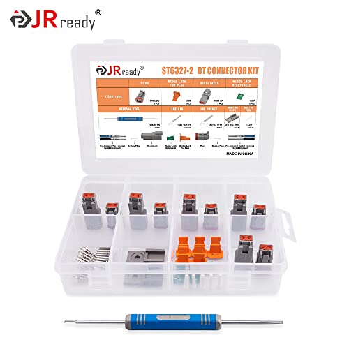JRready ST6327-2 Deutsch 2 Pin DT Connector Kit 5 Sets, with Pin Removal Tool and Mounting Clips, Size 16 Stamped Contacts 14-18 AWG, for Car, Truck, Motorcycle, Off-Road Vehicles, Marine. - size: 2-Pin (5 Pairs)