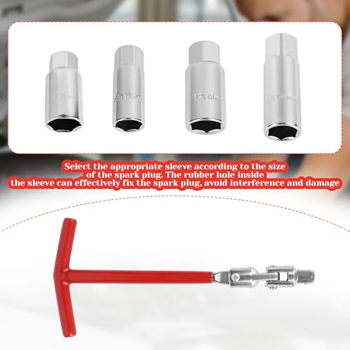 5 Pcs Spark Plug Socket Wrench T-Handle (14mm/16mm/18mm/21mm) Universal 5/8" & 13/16" Spark Plug Gap Tool for Small Engine, Lawn Mower Motorcycle Accessories Small Motor Vehicles