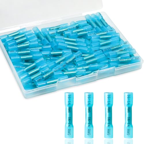120PCS Heat Shrink Butt Connectors, Insulated Waterproof Butt Connectors 16-14 AWG for Wiring, Marine, Automotive (Blue) - size: 16-14 AWG (120 pcs)