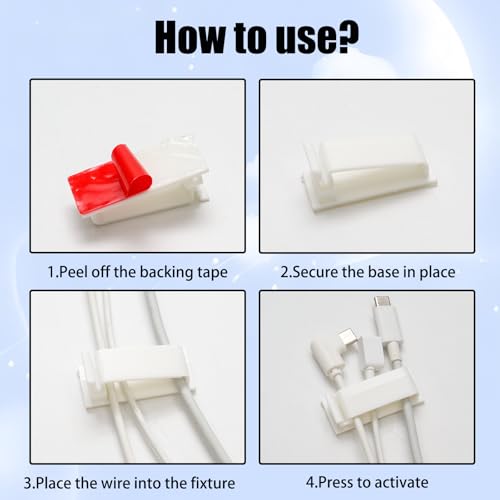 50Pcs Self-Adhesive Cable Clips, Cable Management Clips, Wire Organizer for TV PC Ethernet Cable Under Desk Home Office(White) - color: White