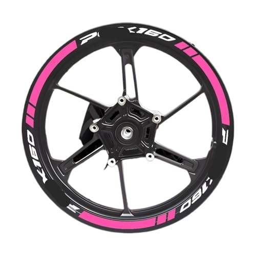 Wheel Stickers for PCX 160 Pcx160 2022 14'' Inches Motorcycle Wheel Hub Sticker Decal Reflective Rim Stripe Tape Accessories Waterproof Decals(Set-Rose) - color: Set-rose