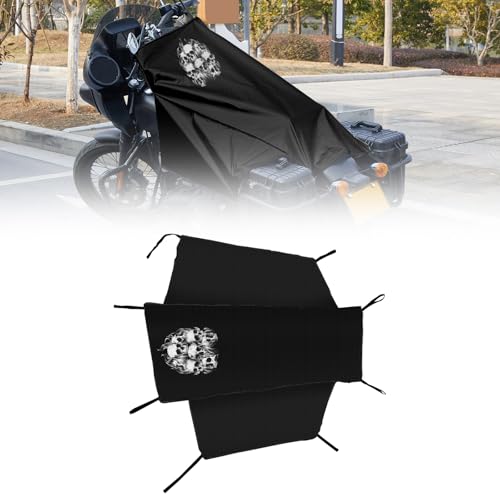 Dream Apparel Motorcycle Seat Cover Sun Shade Waterproof Outdoor Rain Dust Protection Universal Fit Heavy Duty Windproof Motorbike Vehicle Cover with Storage Bag, Black, Size L - color: Black with Skull Pattern, size: L