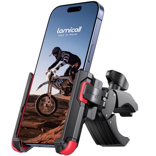 Lamicall Motorcycle Bike Phone Mount - [1s Quick Release] Bike Cell Phone Holder Clip, Bicycle Scooter Handlebar Clamp, for iPhone 17 16 15 14 Pro Max, Galaxy S25 S24 Ultra, 4.7-7" Phones, Red - color: Red
