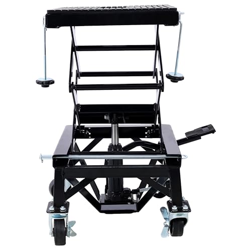 Hydraulic Motorcycle Scissor Lift Stand 300 Lbs Dirt Bike Jack Foot Pedal Lifting Portable Garage Repair Platform Wheel Shop Maintenance 300 lbs Black