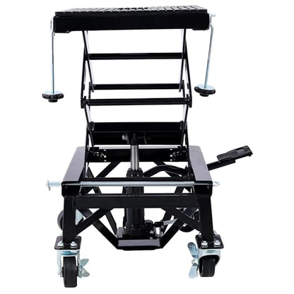 Hydraulic Motorcycle Scissor Lift Stand 300 Lbs Dirt Bike Jack Foot Pedal Lifting Portable Garage Repair Platform Wheel Shop Maintenance 300 lbs Black