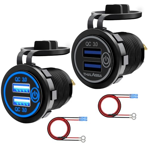 LENKRAD 2Pcs 12v/24v USB Outlet Quick Charge 3.0 Dual Port Car Charger Socket with Touch Switch, 18W Fast Charge Socket with Blue LED,Waterproof Marine USB Outlet DIY Kit for Motorcycle RV - color: Blue3