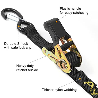 Ayaport Boat Trailer Transom Tie Down Straps for Boat Jet ski Kayak Canoe 4 Feet 2400lbs Break Strength Heavy Duty Ratchet Straps with S Hooks, Pack of 2 - size: 1" x 4'