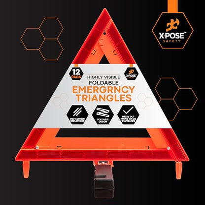 Xpose Safety Reflective Emergency Triangles – 12 Kits (36 Triangles) – DOT Approved Roadside Car Safety Warning Reflectors – Red & Orange Automotive Vehicle Hazard Visibility Markers - size: 12 Packs