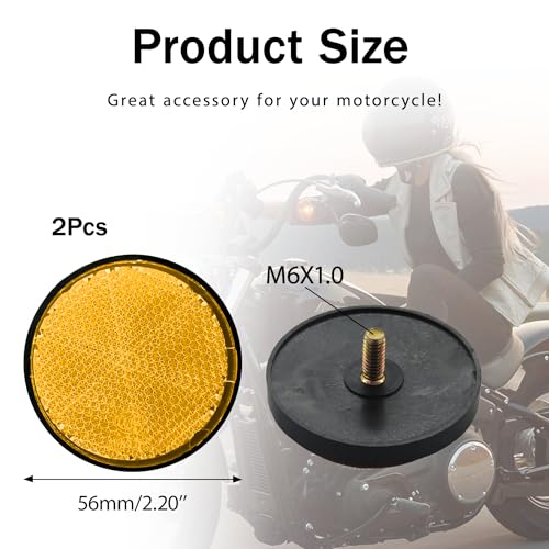 2Pcs Motorcycle Reflectors 2.2" Round Reflective Warning Reflection for Scooter ATV Boats Trucks with Nuts Yellow - color: Yellow