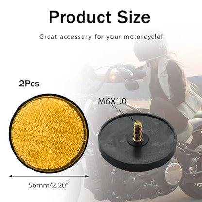 2Pcs Motorcycle Reflectors 2.2" Round Reflective Warning Reflection for Scooter ATV Boats Trucks with Nuts Yellow - color: Yellow