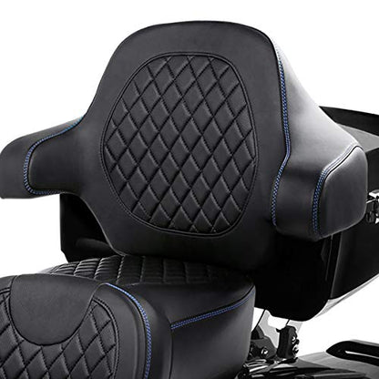 C.C. RIDER Black Diamond Sissy Bar - Wrap-around King Chopped Trunk Backrest Pad fit for Harley Touring Tour Trunk Road King FLHR Street Glide FLHX Road Glide FLTRX 2014-2024 - color: 04# Blue Passenger Backrest