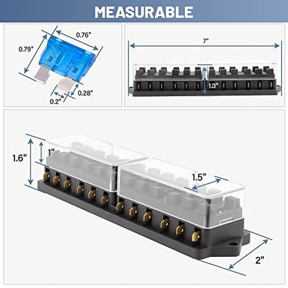 RED WOLF 12 Way Fuse Block Blade Box Holder Standard Circuit Fuses Holder Fit Car Trailer Truck SUV Boat Marine Auto RV Power Distribution Panel Damp-Proof Cover DC 10-32V - size: 12 Way