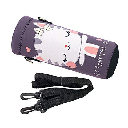 RICHEN Neoprene Water Bottle Carrier Bag with Adjustable Shoulder Strap,Insulated Water Bottle Cover for Stainless Steel/Glass/Plastic Bottles - color: Cute Cat, size: 750ml
