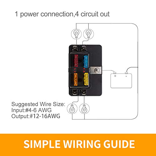 BUNKER INDUST 4-Way Blade Fuse Box with LED Indicator for Blown Fuse,Fuse Block Holder Box with Protection Cover for Car Boat Marine Automotive,Include 12Pcs Blade Fuses - color: 1Pcs 4-Way Blade Fuse Box