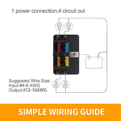 BUNKER INDUST 4-Way Blade Fuse Box with LED Indicator for Blown Fuse,Fuse Block Holder Box with Protection Cover for Car Boat Marine Automotive,Include 12Pcs Blade Fuses - color: 1Pcs 4-Way Blade Fuse Box