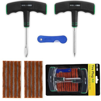 HolaKit Tire Plug Kit, 13PCS Tire Repair Kit with Self-Vulcanizing Plugs, Ergonomic Oversized & Rubber-Grip T-Handle Tools, Flat Tire Puncture Repair Tools for Cars, Motorcycle, ATV, SUV, etc