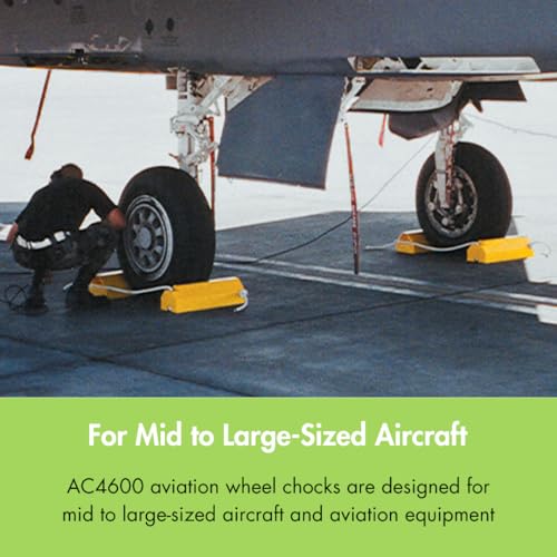 Checkers 14" Airplane Chocks, Aviation Wheel Chocks for Mid to Large-Sized Aircraft, One Tire Chock with Locking Rope, Durable Lightweight Urethane, Yellow, AC4614-LR - style: No Rubber Pad