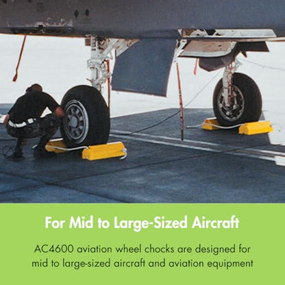 Checkers 14" Airplane Chocks, Aviation Wheel Chocks for Mid to Large-Sized Aircraft, One Tire Chock for Polished Hangar Floors with Locking Rope, Durable Lightweight Urethane, Yellow, AC4614-LR-RP - style: Rubber Pad