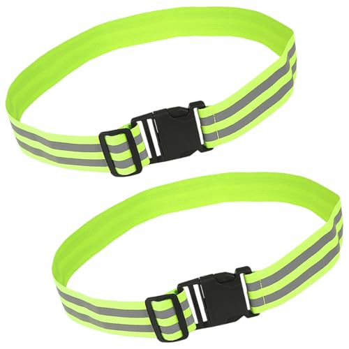 2pcs Outdoor Reflective Waist Belt for Night Sports Activities Elastic Adjustable Sash Comfort for Runners Cyclists Hiking Motorcycle Gear - color: Green