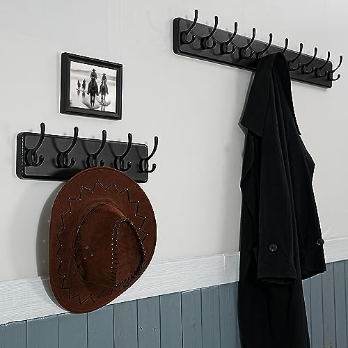 WEBI Coat Rack Wall Mount,Coat Hanger Wall,16" Hole to Hole,Coat Hooks Wall Mounted,Hook Rack,5 Hooks for Hanging Coats,Hats,Jacket,Clothes,Entryway,Black - color: Black Wood/Black Hook, size: 17.3 Inch-5 Hooks