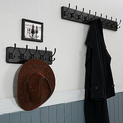 WEBI Coat Rack Wall Mount,Coat Hanger Wall,16" Hole to Hole,Coat Hooks Wall Mounted,Hook Rack,5 Hooks for Hanging Coats,Hats,Jacket,Clothes,Entryway,Black - color: Black Wood/Black Hook, size: 17.3 Inch-5 Hooks