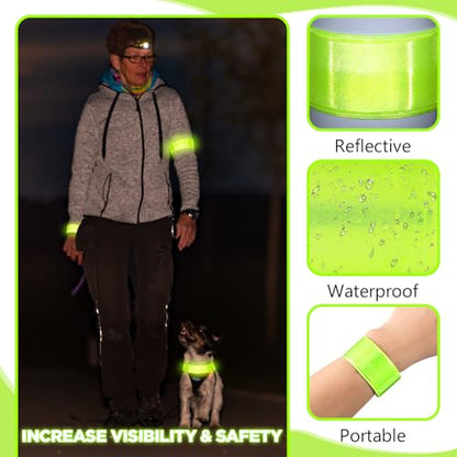 Halloscume Reflective Arm Bands 15.75 in Reflective Snap Bands Slap Bracelets High Visibility Safety Ankle Strips Gift for Night Walking Cycling Running Jogging Hiking - color: Green