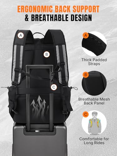 Oumurs Reflective Motorcycle Helmet Backpack, 35L Riding Backpack with Hidden Helmet Net, Hi-Vis Commuter Bag, 1680D Water-Resistant Travel Backpack with Laptop Compartment, Ventilated Back - color: Reflective