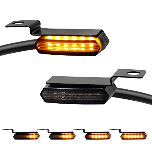 NTHREEAUTO Sequential LED Turn Signals, Flowing Handlebar Marker Light Motorcycle Mini Blinkers Compatible with Harley Dyna Sportster 883 XL1200 Road King Softail - color: Smoked